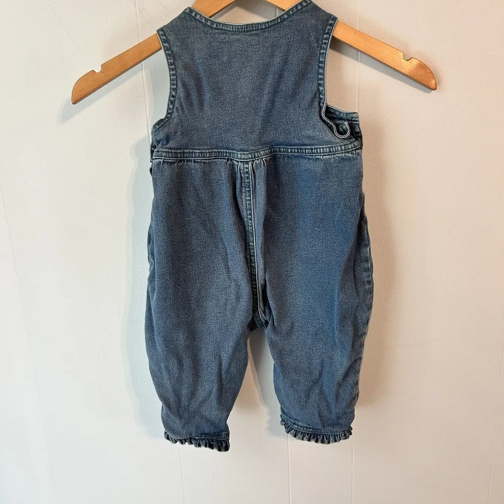 Hartstrings‎ Baby Denim Overalls Snowman Embroidery Ruffle Trim Blue 12M